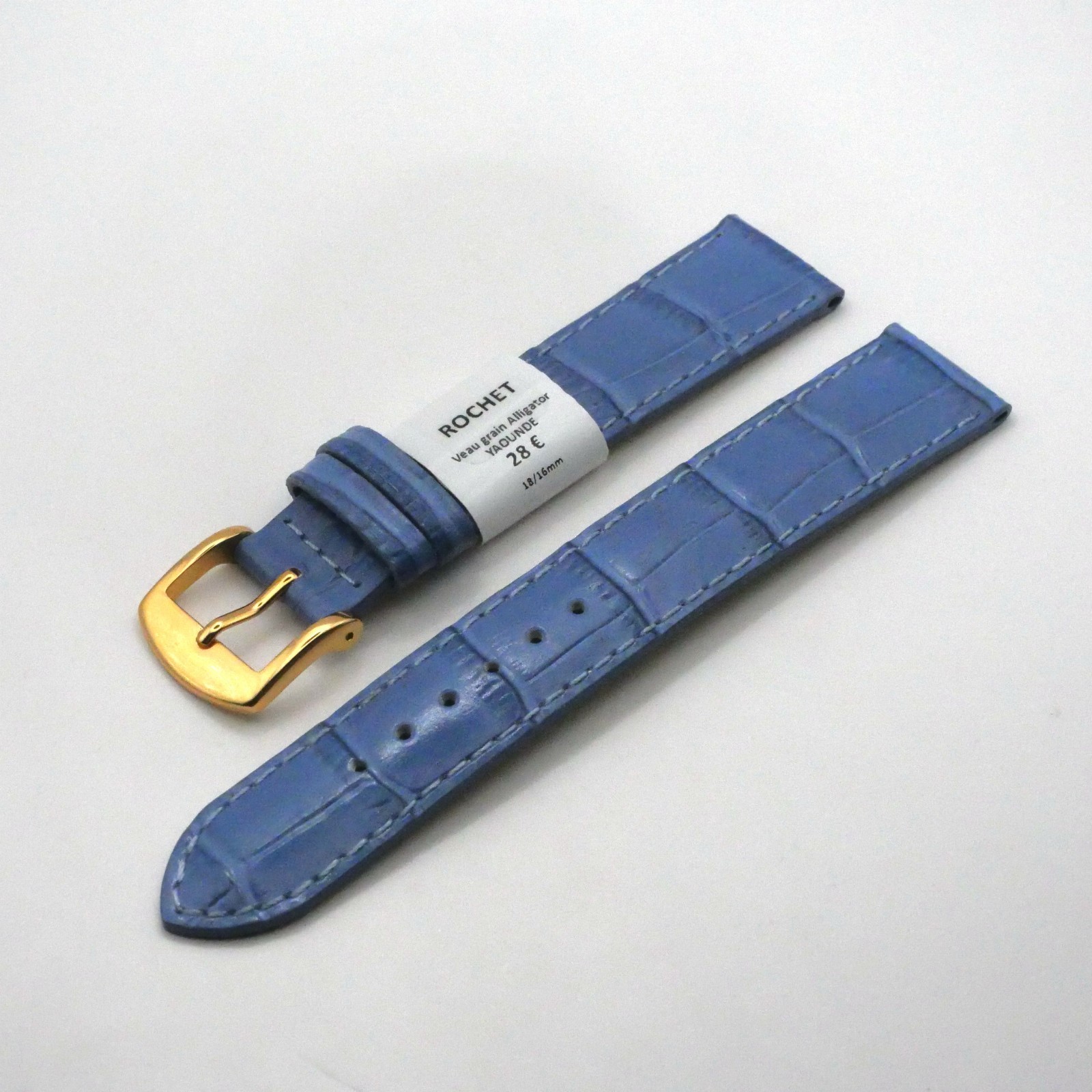 Bracelet de montre en cuir Véritable veau - 18 mm Bleu - Rochet – Image 2