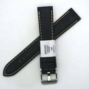 Bracelet de montre en cuir véritable taureau étanche - 18 mm Noir - Rochet