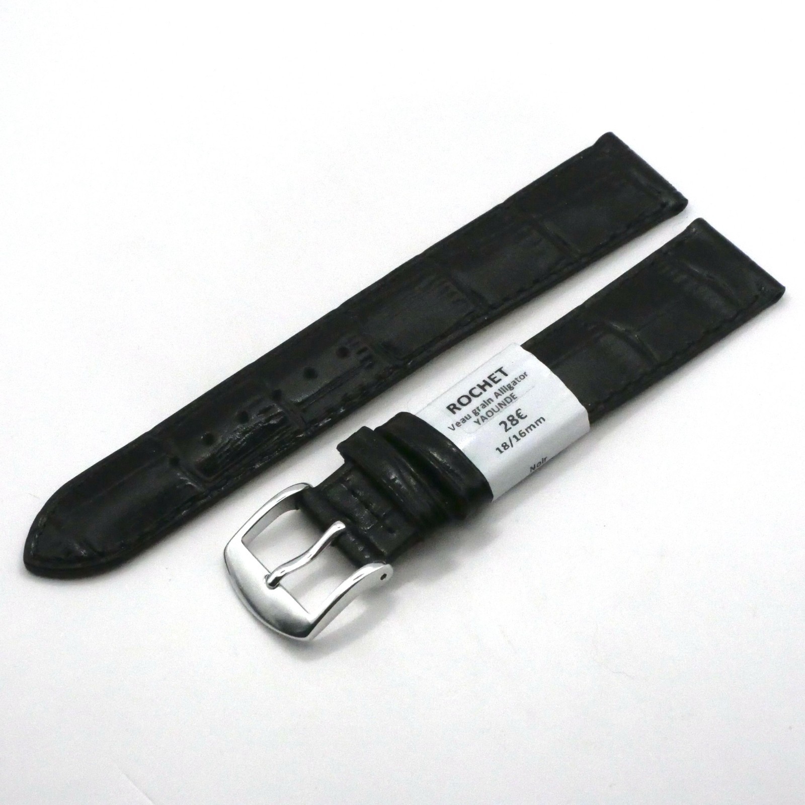 Bracelet de montre en cuir véritable veau - 18 mm Noir - Rochet – Image 2