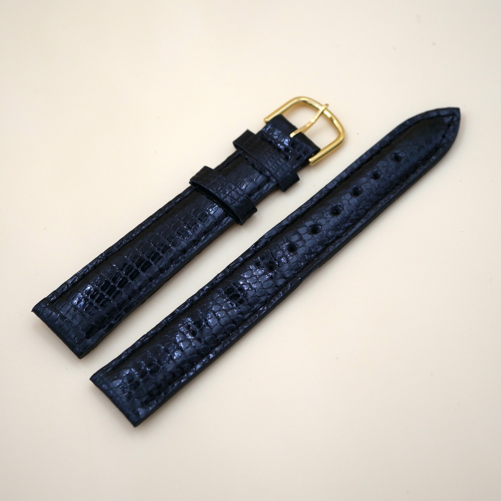 Bracelet en Lézard Véritable 16 mm Noir brillant - Fabriqué en France - XS