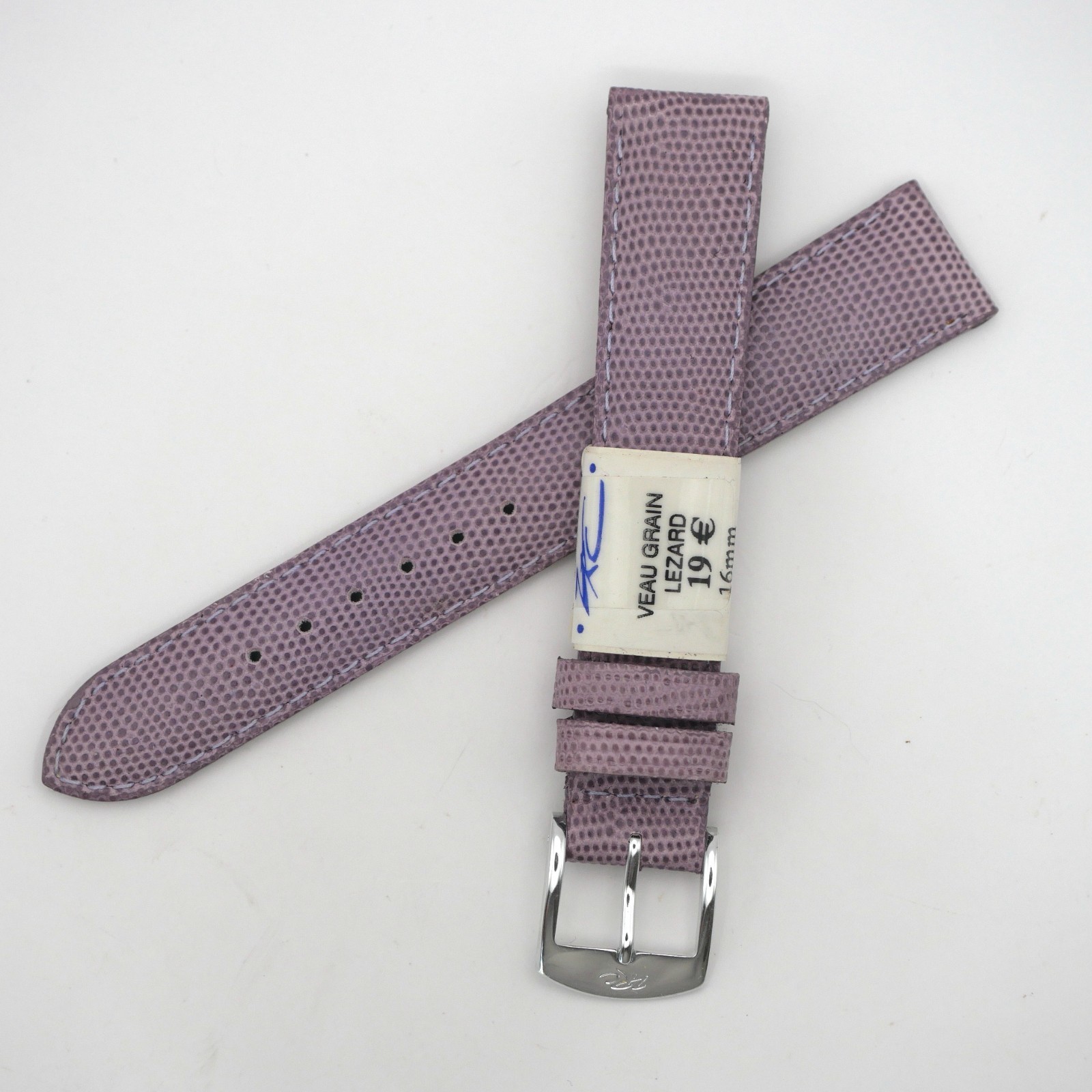 Bracelet de montre en cuir véritable Veau borneo - 16 mm Parme - Rochet