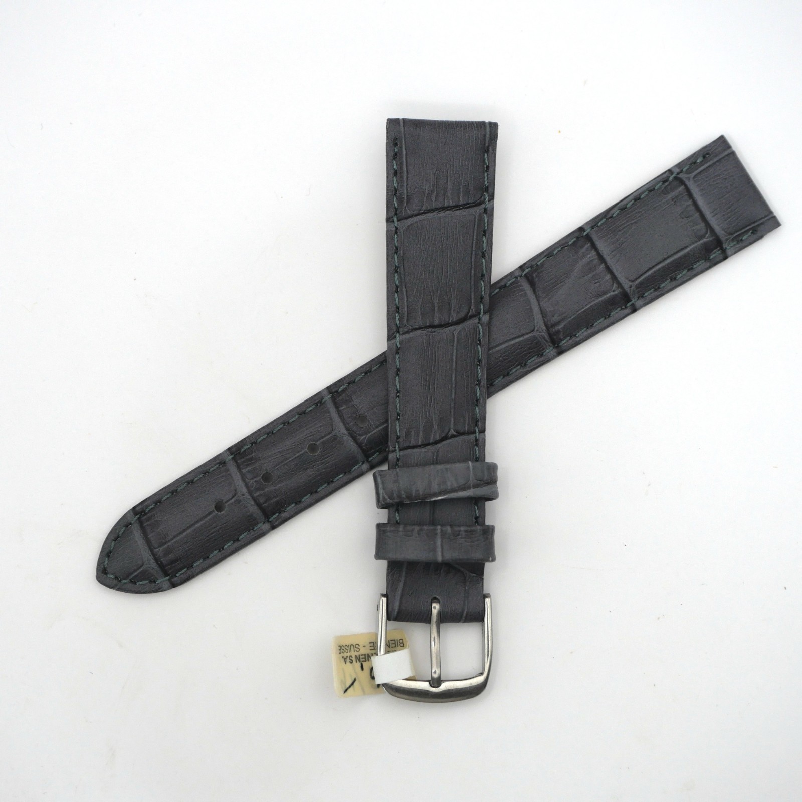 Bracelet de montre en cuir véritable façon croco - 16 mm Gris - Antenen