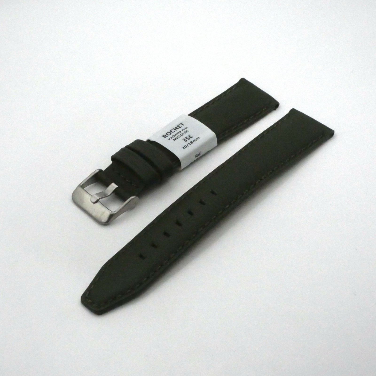 Bracelet de montre en cuir Véritable vachette - 16 mm Kaki - Rochet – Image 2