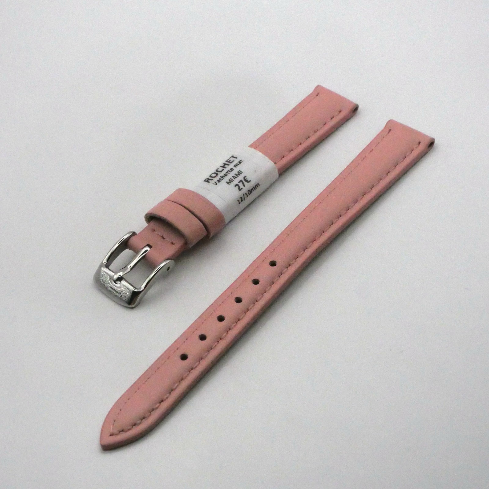 Bracelet de montre en cuir Véritable Vachette mat - 12 mm Rose - Rochet – Image 2