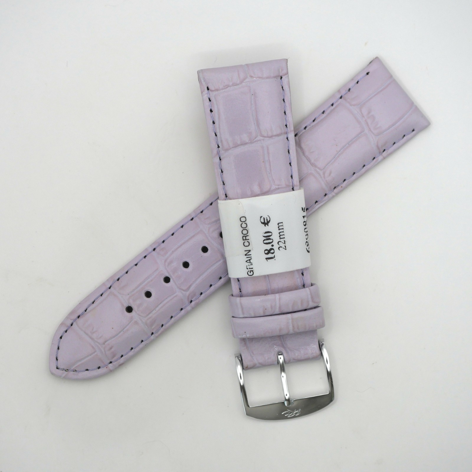 Bracelet de montre en cuir véritable grain croco - 22 mm Parme - Rochet