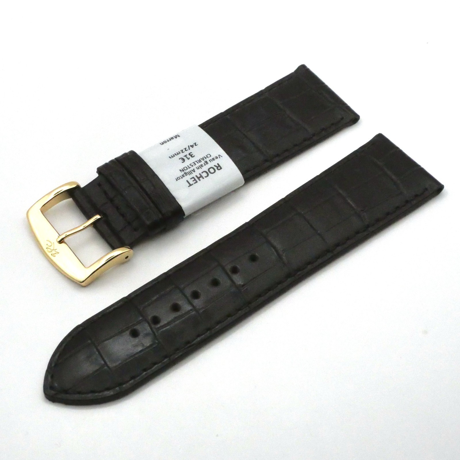 Bracelet de montre en cuir véritable veau - 24 mm Marron foncé - Rochet – Image 2