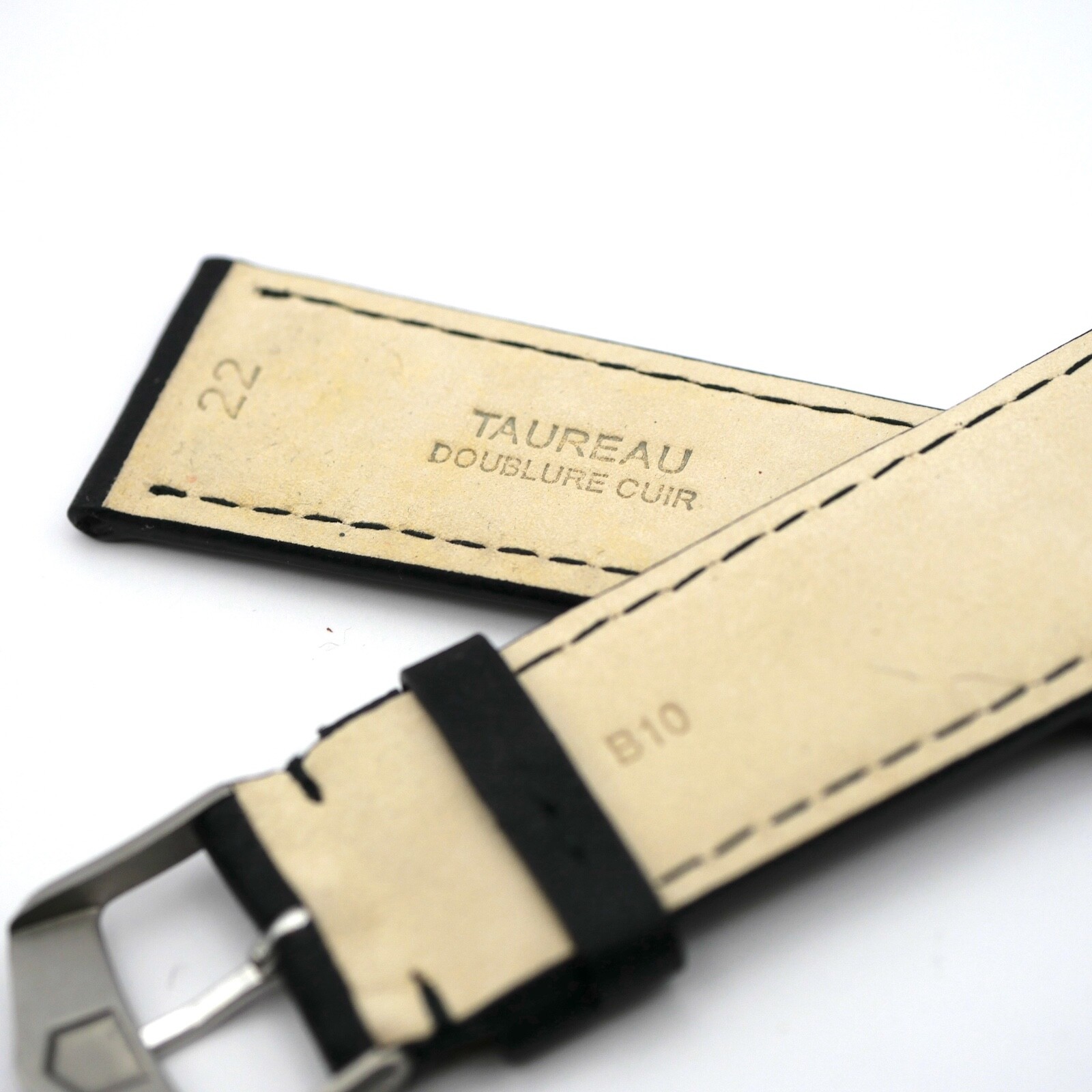 Bracelet Cuir Véritable 22 mm Noir FLEURUS Taureau Doublure Nubuck – Image 3