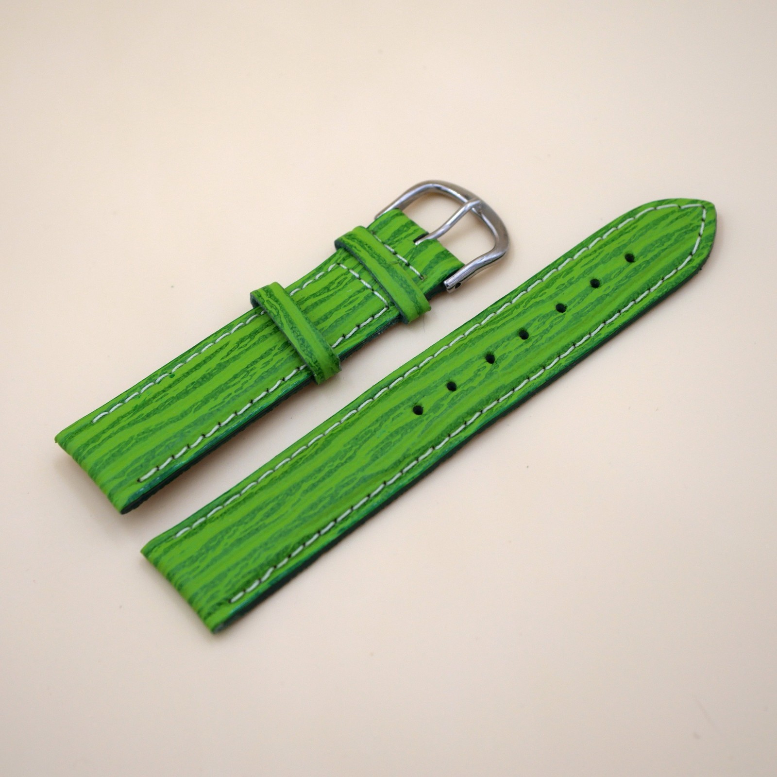 Bracelet en Cuir Véritable Étanche 20 mm Vert - Fabriqué en France - XS