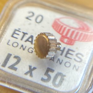 Couronne montre Étanche canon long Ø50 filetage 12 - Plaqué Or jaune [NOS]