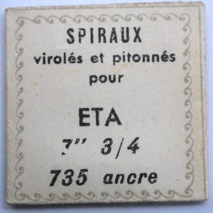 Spiral de Balancier - ETA 735 ancre 7¾" [NOS] 1 Pièce - Hairspring