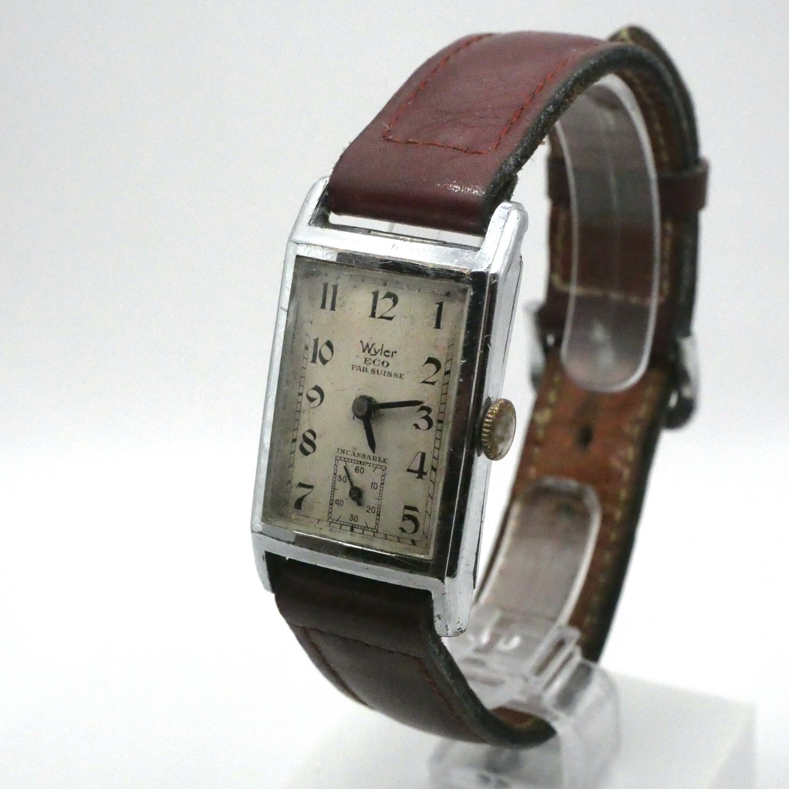 Montre Wyler ECO - Fab Suisse - Boitier chromé rectangle - Bon fonctionnement