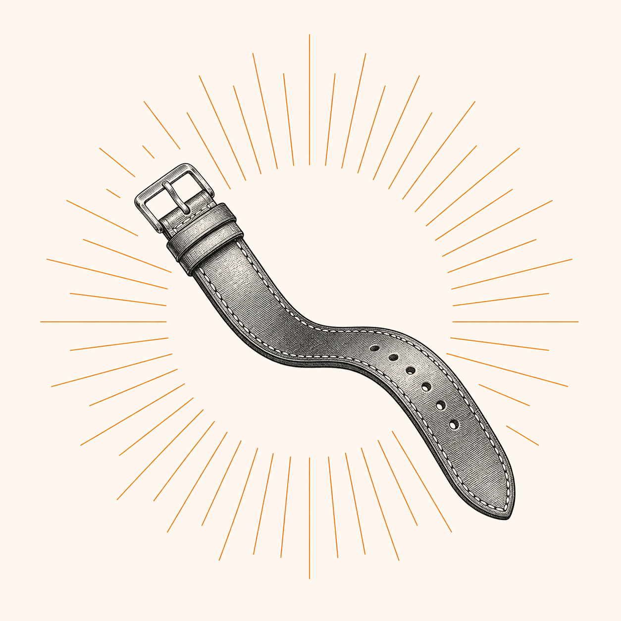 Illustration gravure d'un bracelet de montre en cuir