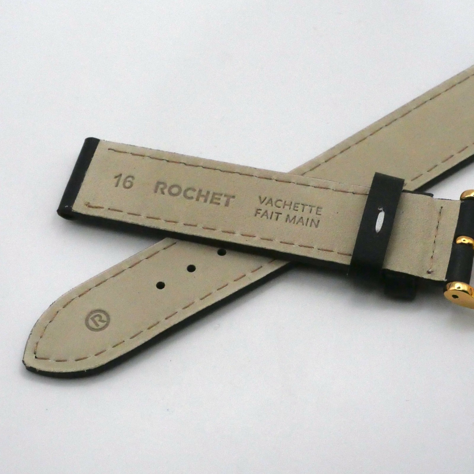 Bracelet de montre en cuir Véritable Veau mat - 16 mm Noir - Rochet – Image 4