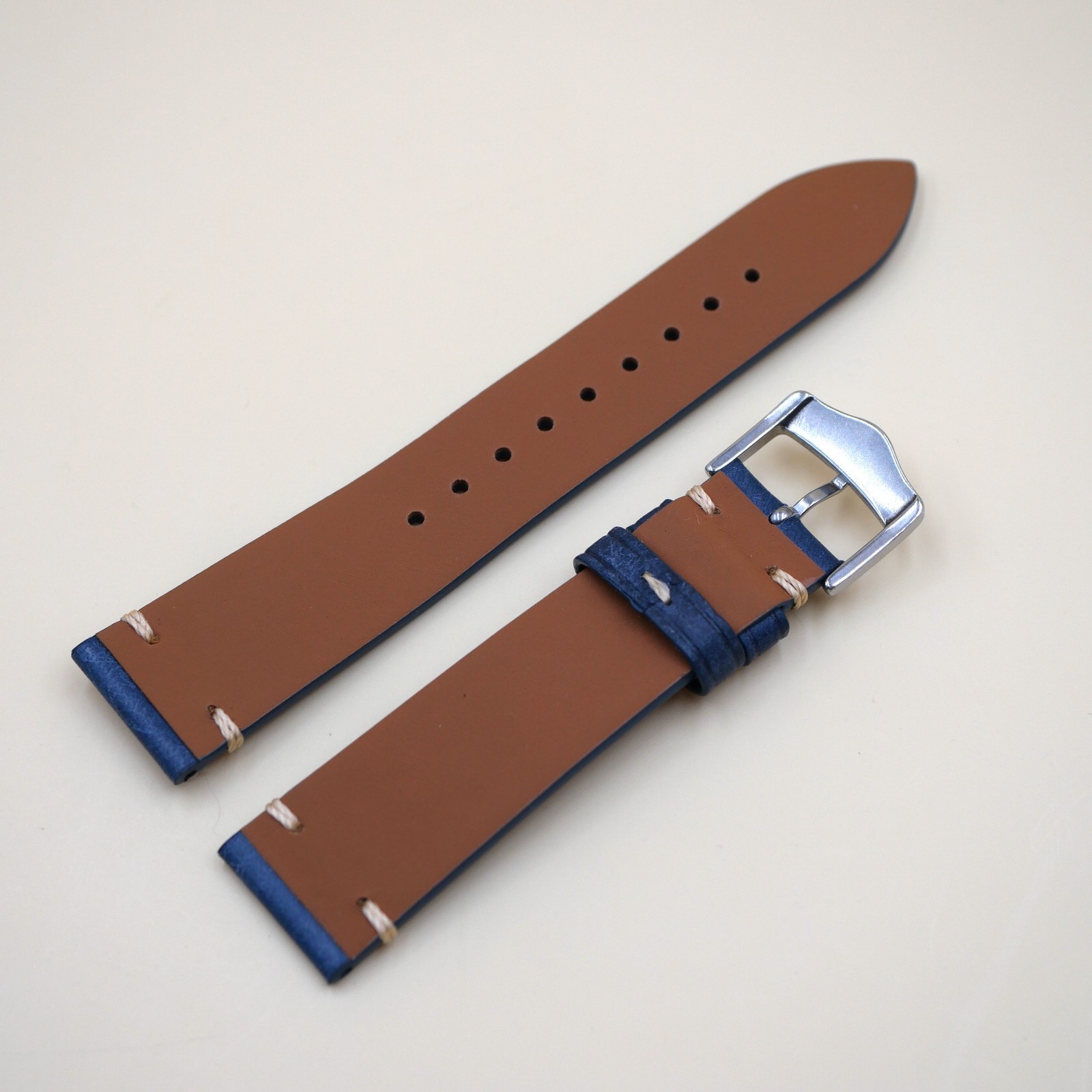 Bracelet Cuir Véritable 20 mm Bleu foncé - Vintage (Leather watch strap) – Image 2