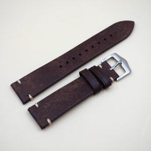 Bracelet Cuir Véritable 20 mm Marron foncé - Vintage (Leather watch strap)