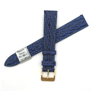 Bracelet de montre en cuir véritable façon requin - 16 mm bleu - Colly