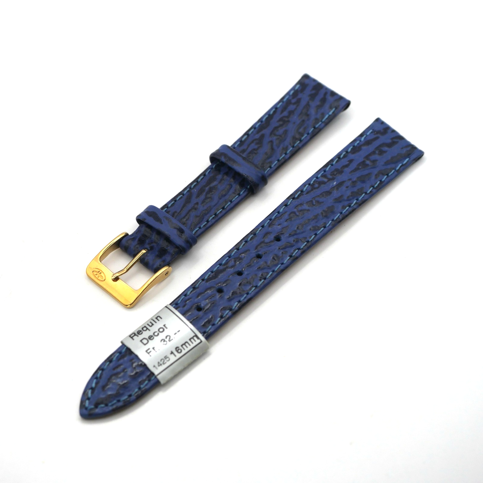 Bracelet de montre en cuir véritable façon requin - 16 mm bleu - Colly – Image 2