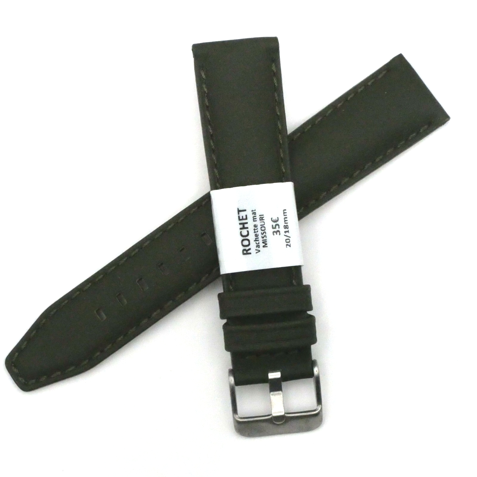 Bracelet de montre en cuir Véritable vachette - 16 mm Kaki - Rochet
