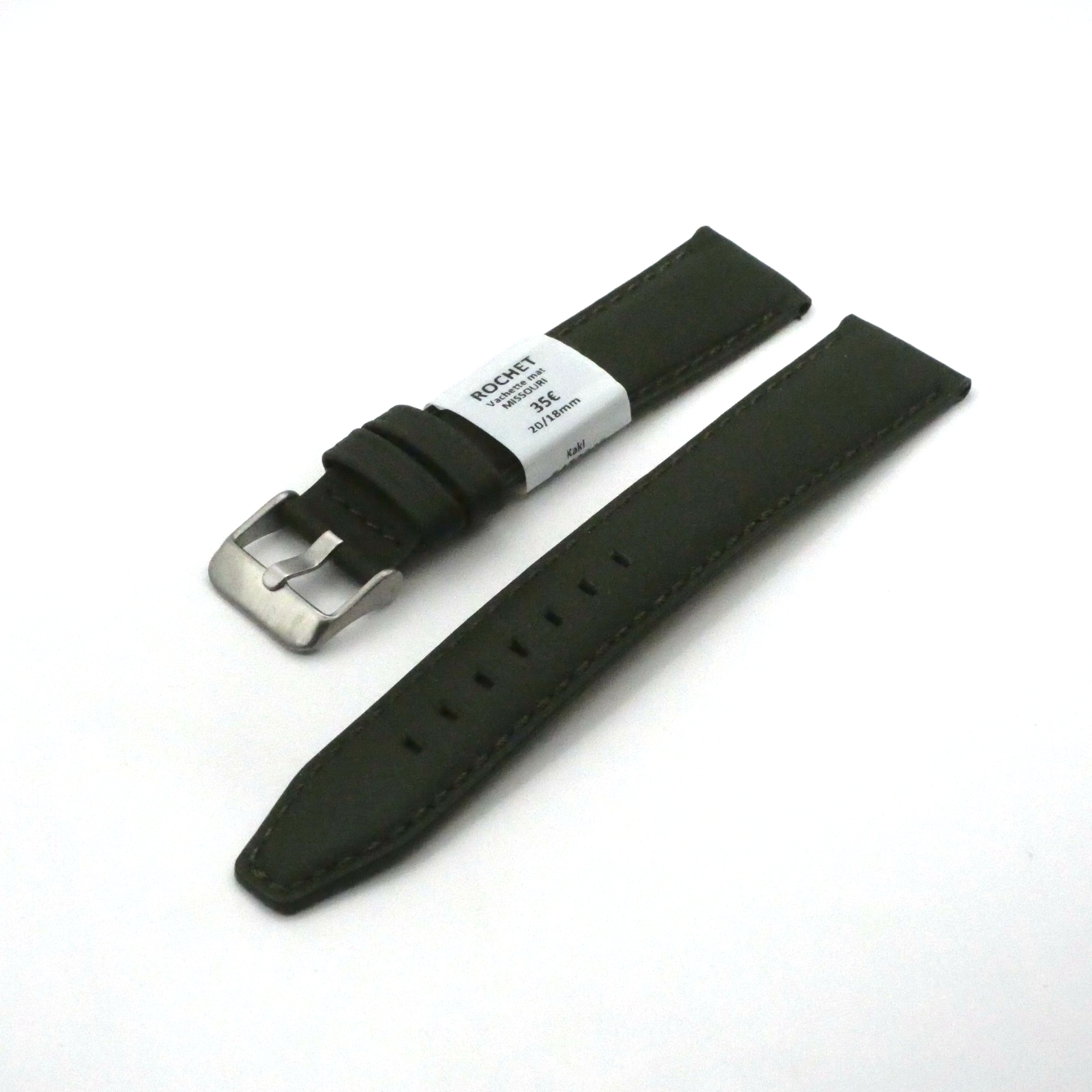 Bracelet de montre en cuir Véritable vachette - 16 mm Kaki - Rochet – Image 2