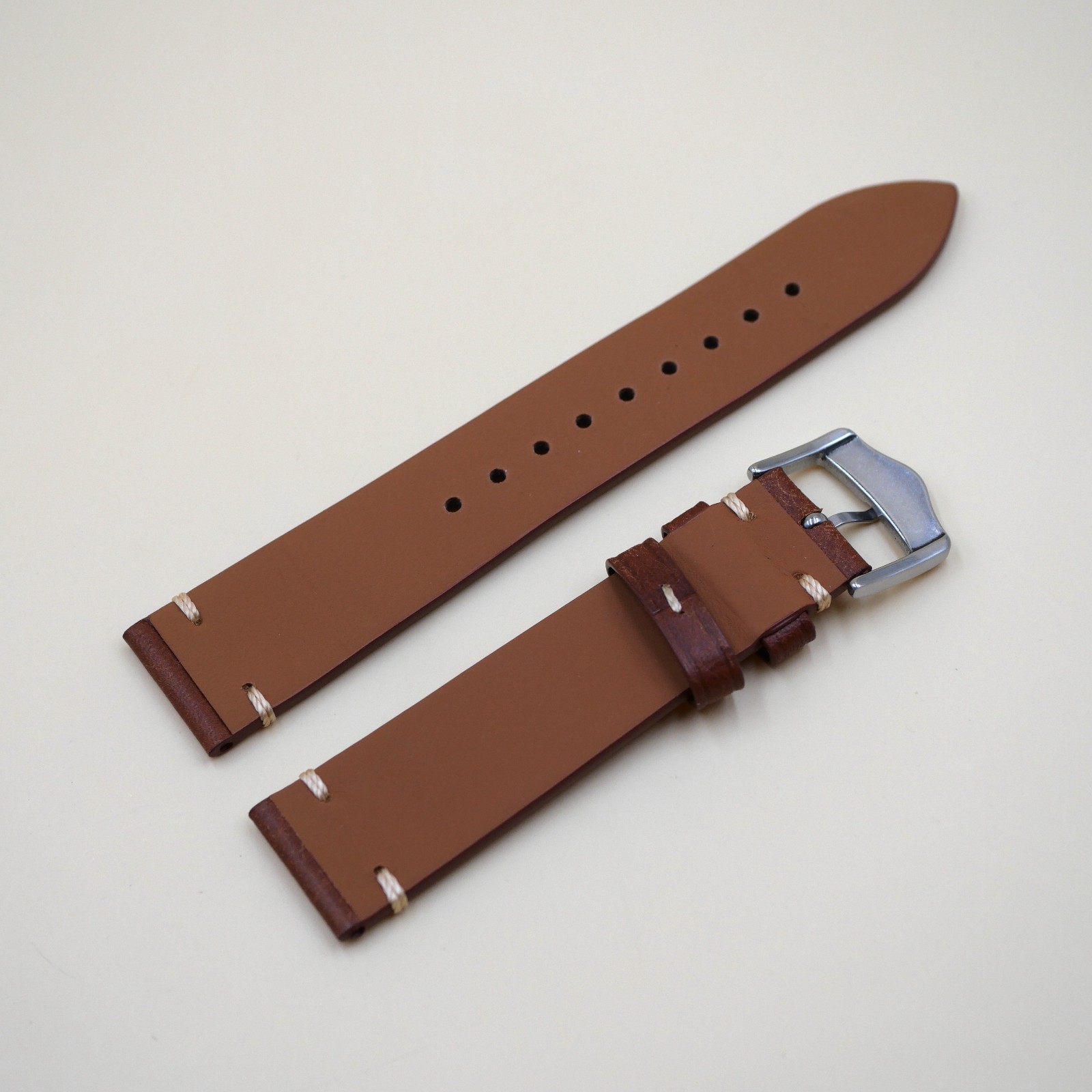 Bracelet Cuir Véritable 20 mm Marron clair - Vintage (Leather watch strap) – Image 2