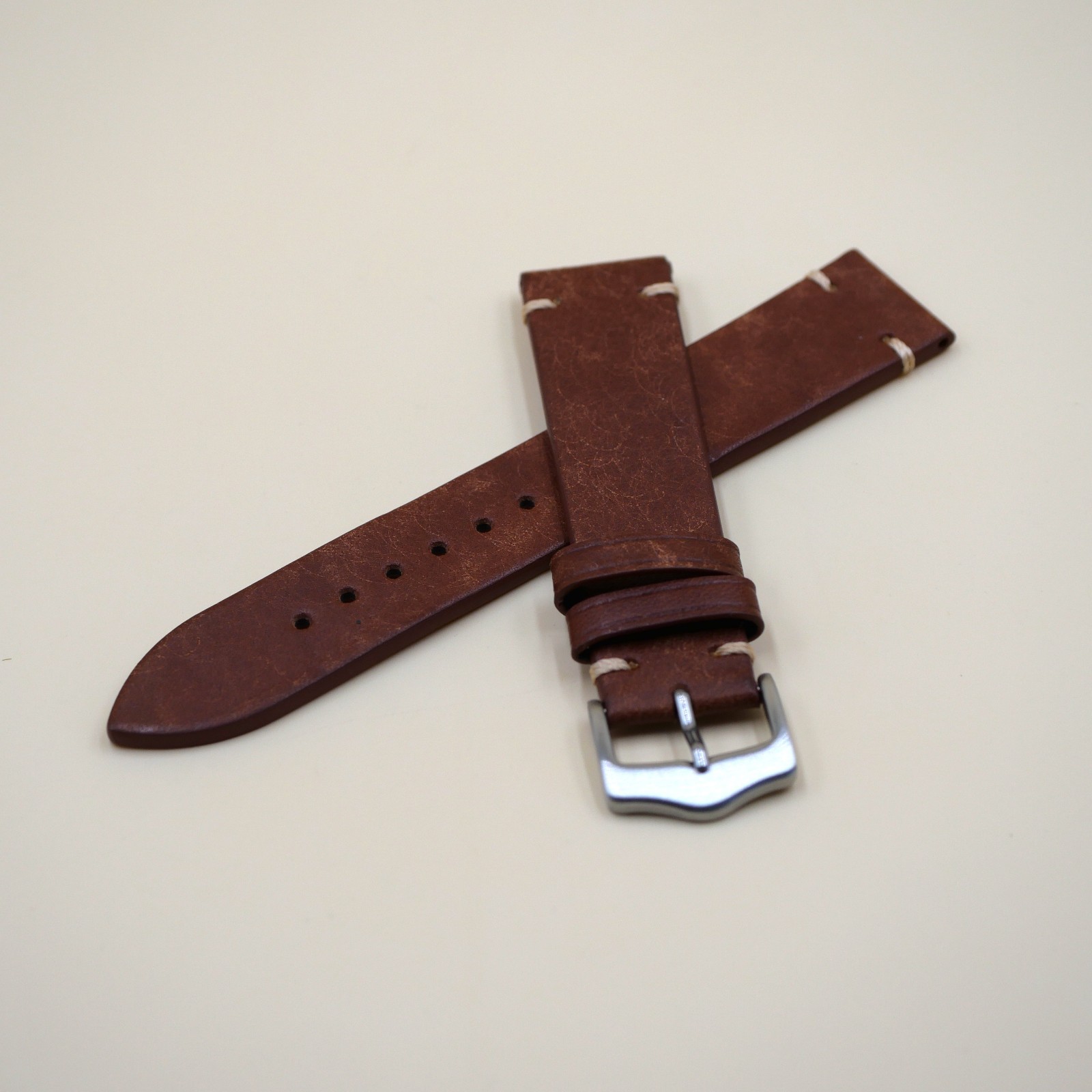 Bracelet Cuir Véritable 20 mm Marron clair - Vintage (Leather watch strap) – Image 3