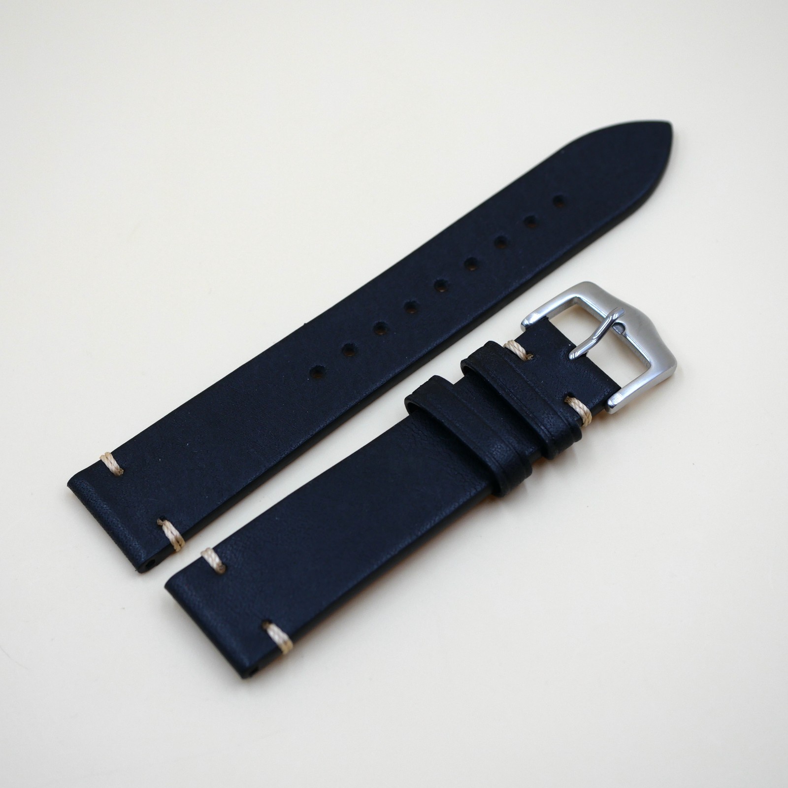Bracelet Cuir Véritable 20 mm Noir - Vintage (Leather watch strap)