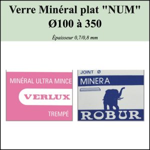 Verre de montre Minéral plat  "NUM" Ø100 à 350 Ép 0,7/0,8mm [NOS]