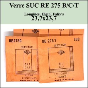 Verre montre SUC RE 275 B/C/T - Longines, Elgin, Fahy's 23,7x23,7 [NOS]