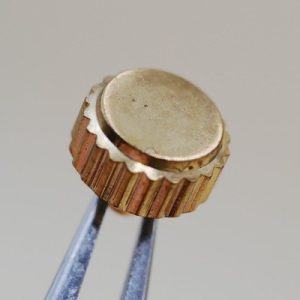 Couronne de montre Ø50 Ht 25 Filetage 0,90 Canon long Ø12, Plaqué or doré [NOS]