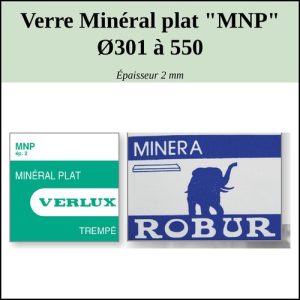 Verre de montre Minéral plat  "MNP" Ø301 à 550 Ep 2mm [NOS]